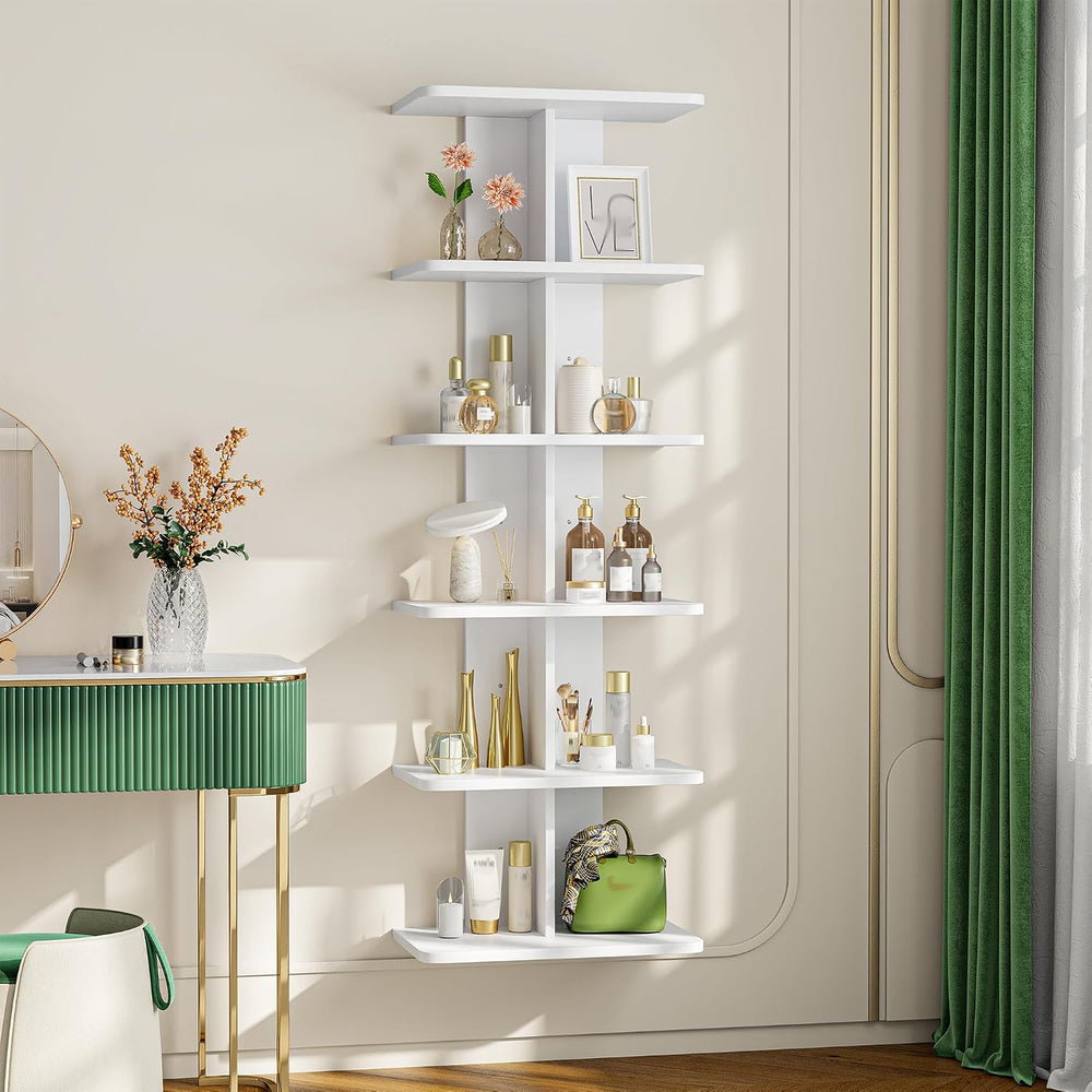 REIBII 6 Tier Wall Shelves,Vertical Column Shelf for Room Storage, White