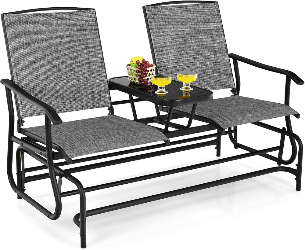 S AFSTAR 2-Person Outdoor Glider, Patio Glider Bench Chairs with Center Tempe...