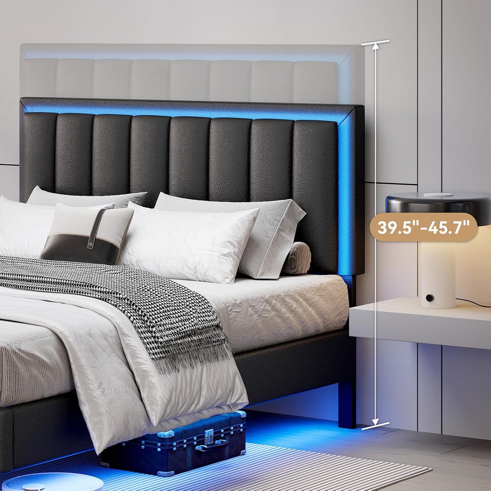 IMMERSTABLE Full Size Floating Bed Frame with LED Lights, Upholstered Platfor...