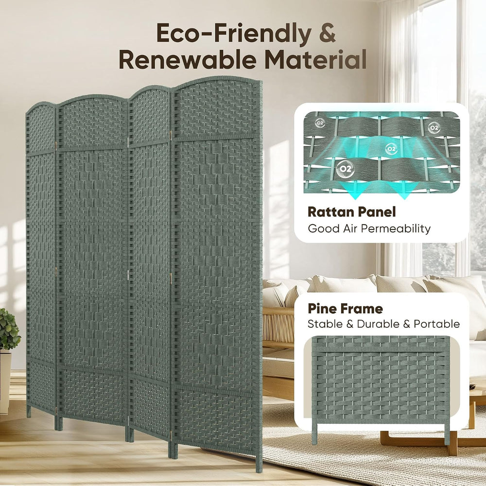 JOSTYLE Rattan Room Divider, 4-Panel Folding Privacy Screen 6ft. Extra Wide