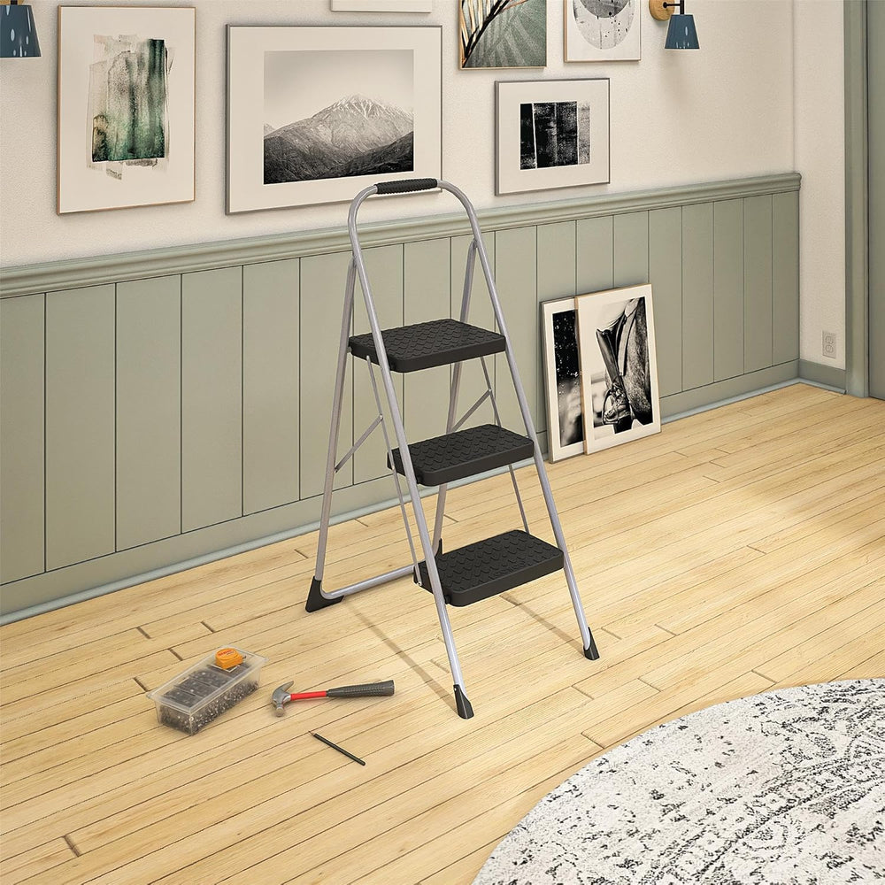 Cosco 11408PBL1E Three Step Big Step Folding Step Stool with Rubber Hand Grip...
