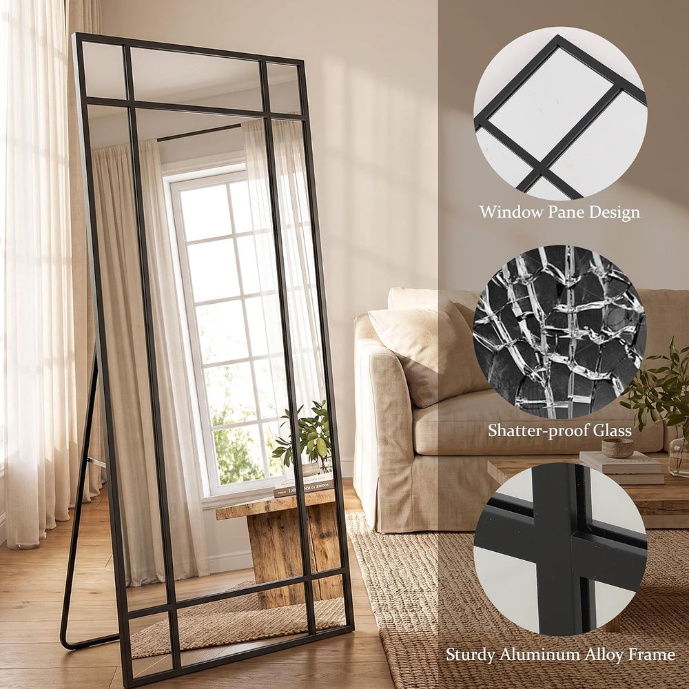 HARRITPURE Windowpane Full Length Mirror, 71"x30" Floor Mirror, Black
