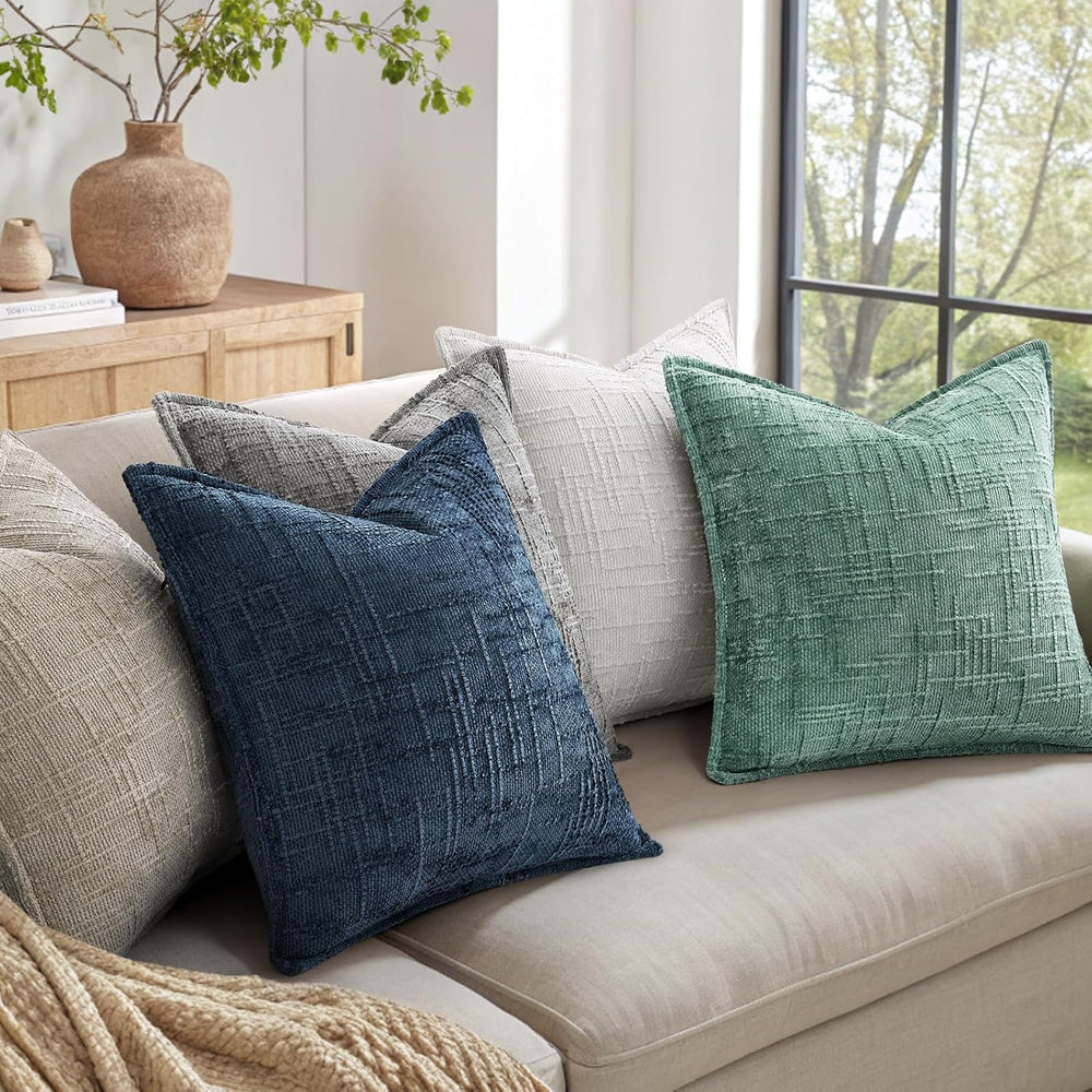 decorUhome Chenille Decorative Throw Pillow Covers 20x20 Set of 2, Aqua