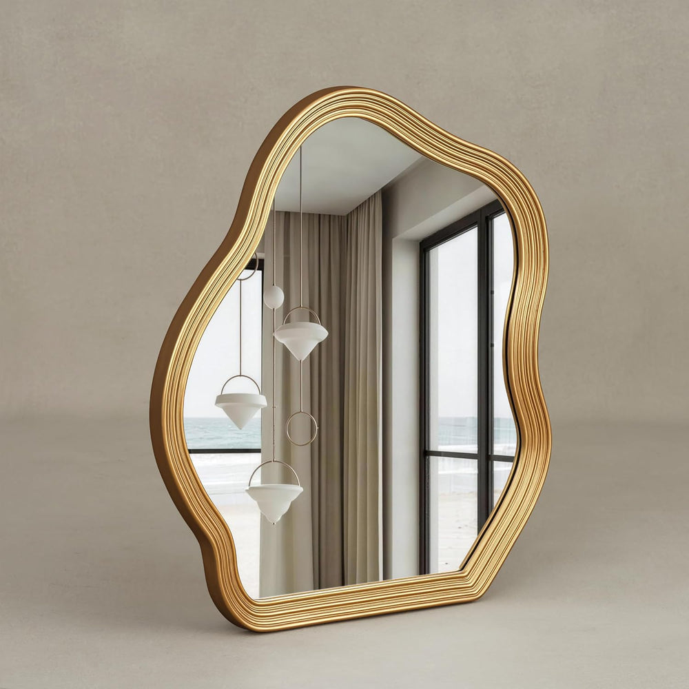 SHYFOY Antique Gold Wall Mirror, Asymmetrical Mirror for Wall Decor