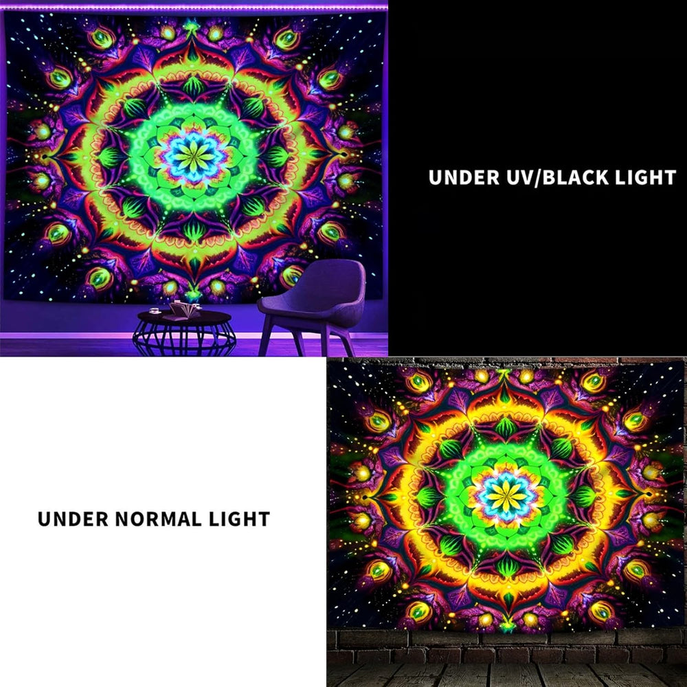 Psyhilar Blacklight Mandala Tapestry for Bedroom, Extra Large Psychedelic Flo...