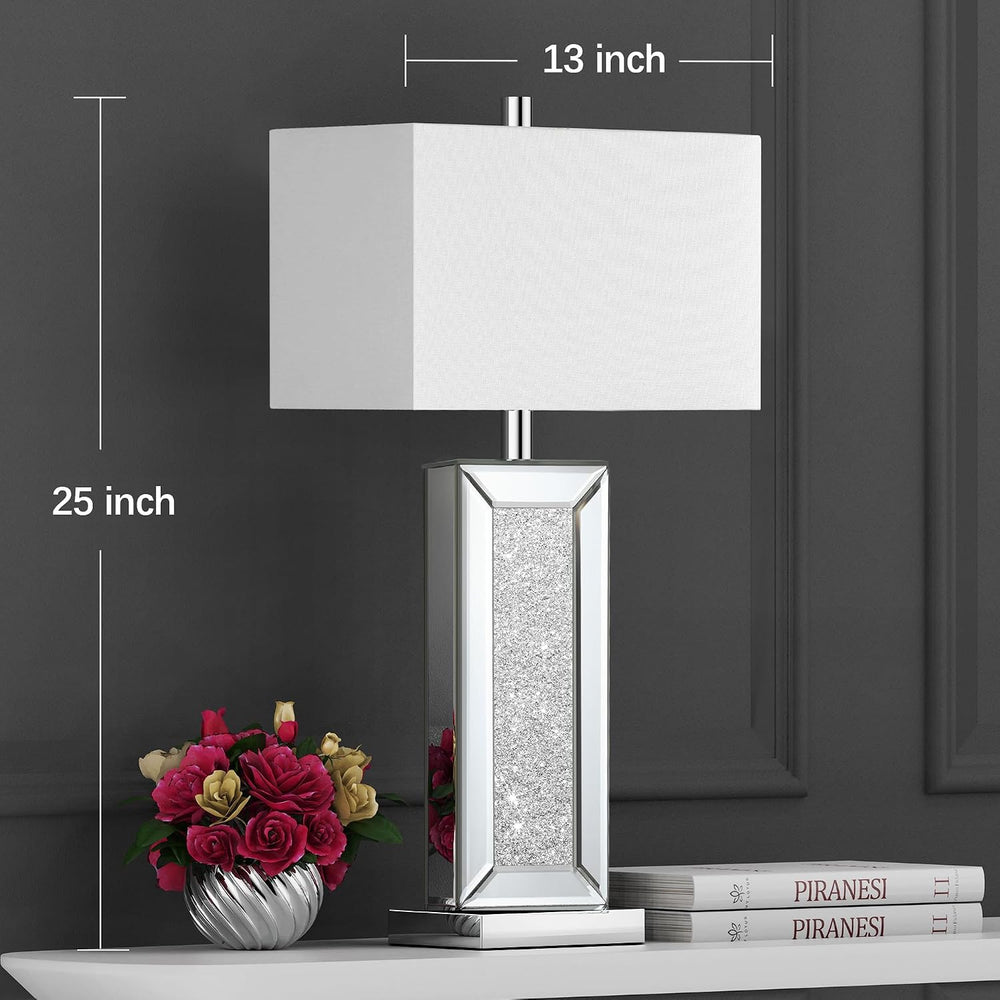 Modern Table Lamp Set of 2 Touch Control, Silver Mirror Diamond Crystal Bedsi...