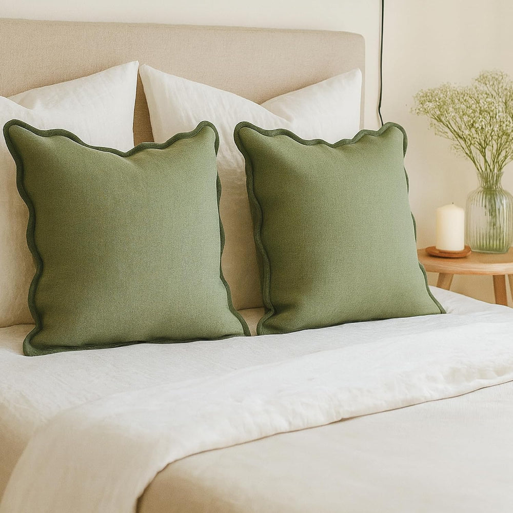 Orelle Scalloped Pillow Covers | Set of 2 | 100% Linen & Cotton | Decorat...