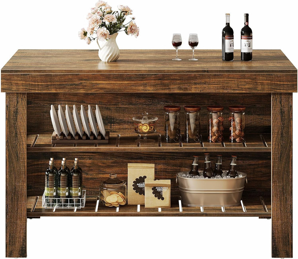 Tribesigns 55" Farmhouse Kitchen Island with Seating Space and Storage, ...