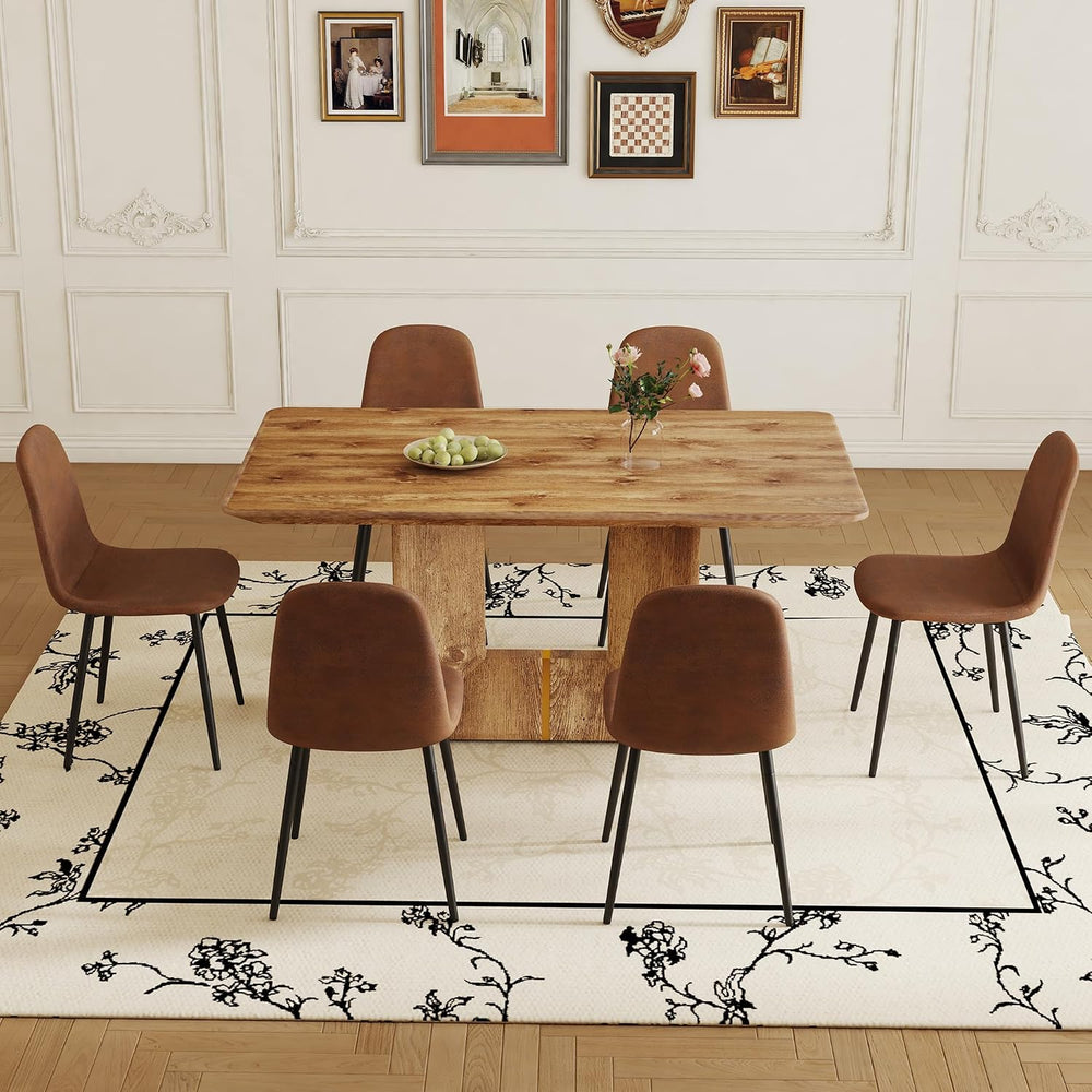 63'' Dining Table Set for 6, Wooden Dining Table Set with Chairs