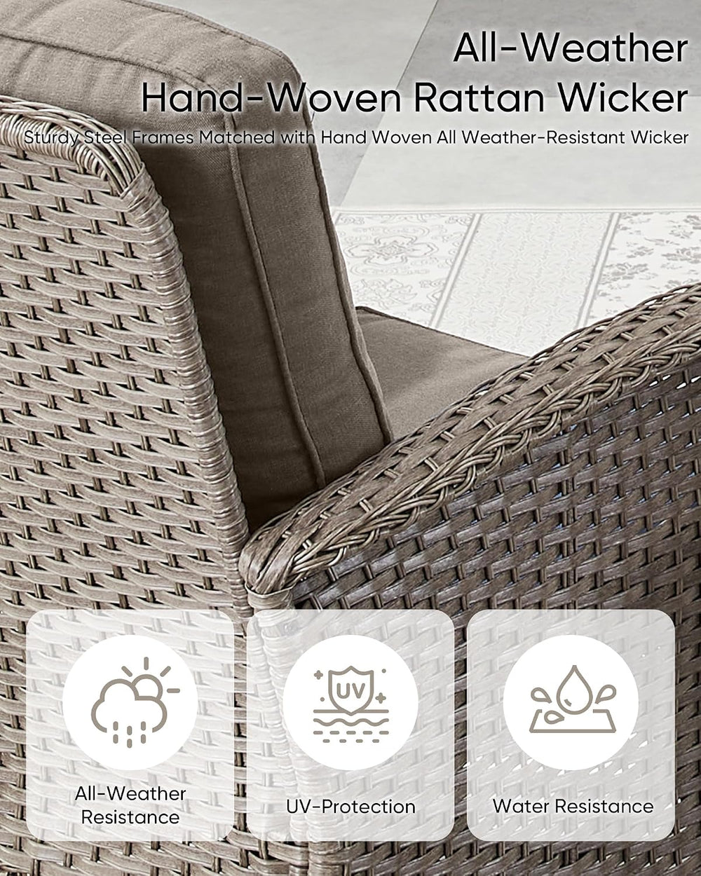 HUMMUH 6 Piece Wicker Patio Set, Swivel Rockers & Glider, Grey/Grey