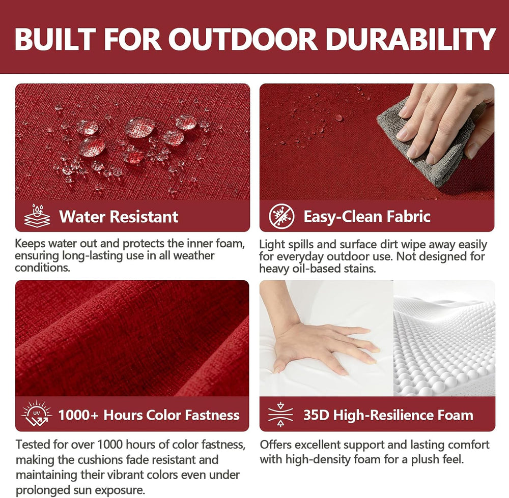Goodgoods 20x20 Outdoor Chair Cushions Set of 2, 35D Foam, Chili