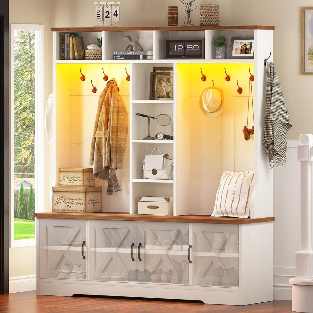 CSZZD Large Hall Tree with Bench, RGB LED Lights & Entryway Storage