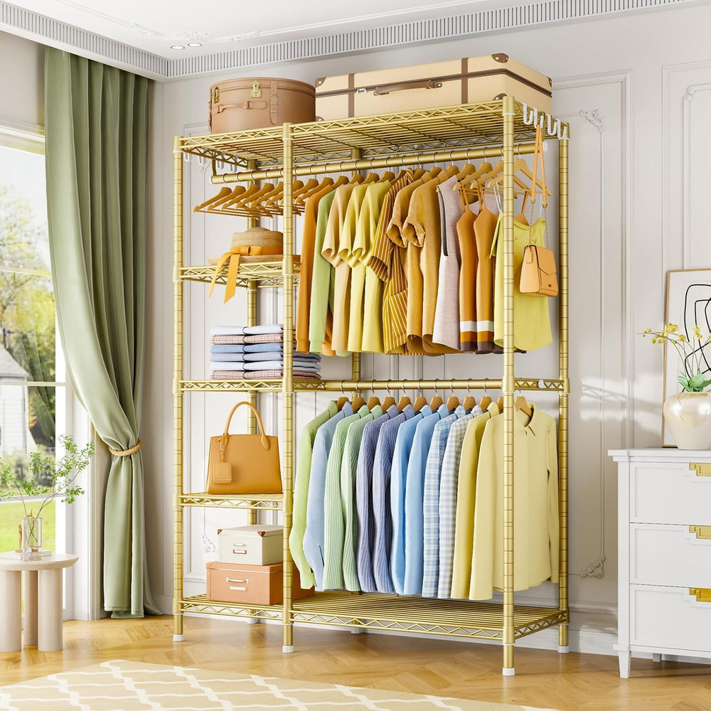 Ulif F2 Clothes Rack, 5 Tiers Heavy Duty Garment Rack, Load 692lbs, Gold