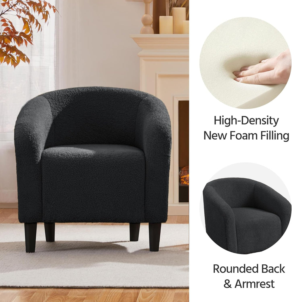 Yaheetech Small 25.5in Wide Sherpa Barrel Accent Chair Bedroom, Dark Gray