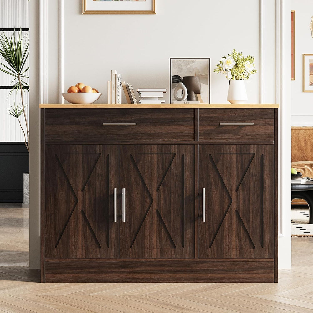 Vongrasig 43" Farmhouse Sideboard Buffet Cabinet, Rustic Brown