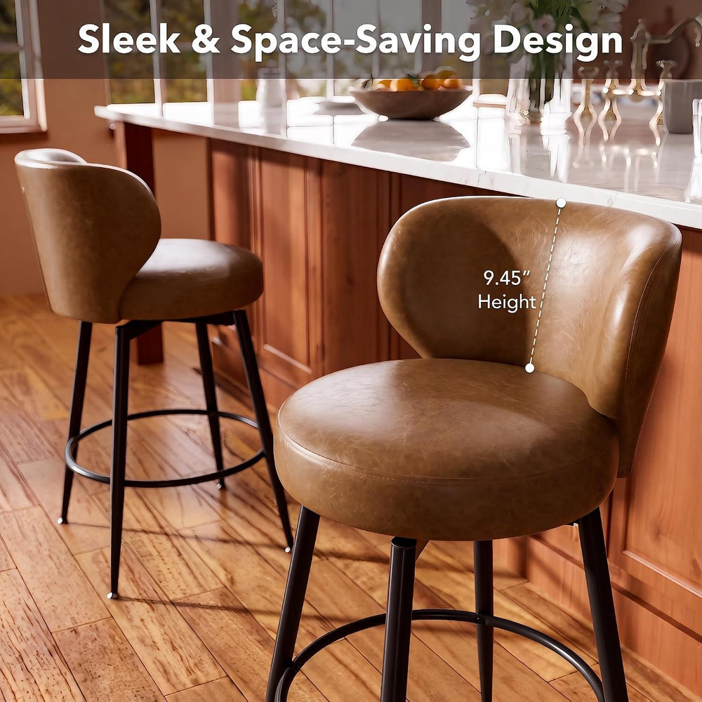 26" Brown Bar Stools Set of 2, Swivel Kitchen Island Chairs