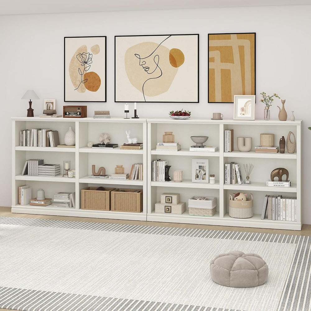 64" W Double Wide Open Shelf Bookcase, 3 Tiers 6 Storage Cube Book Shelf