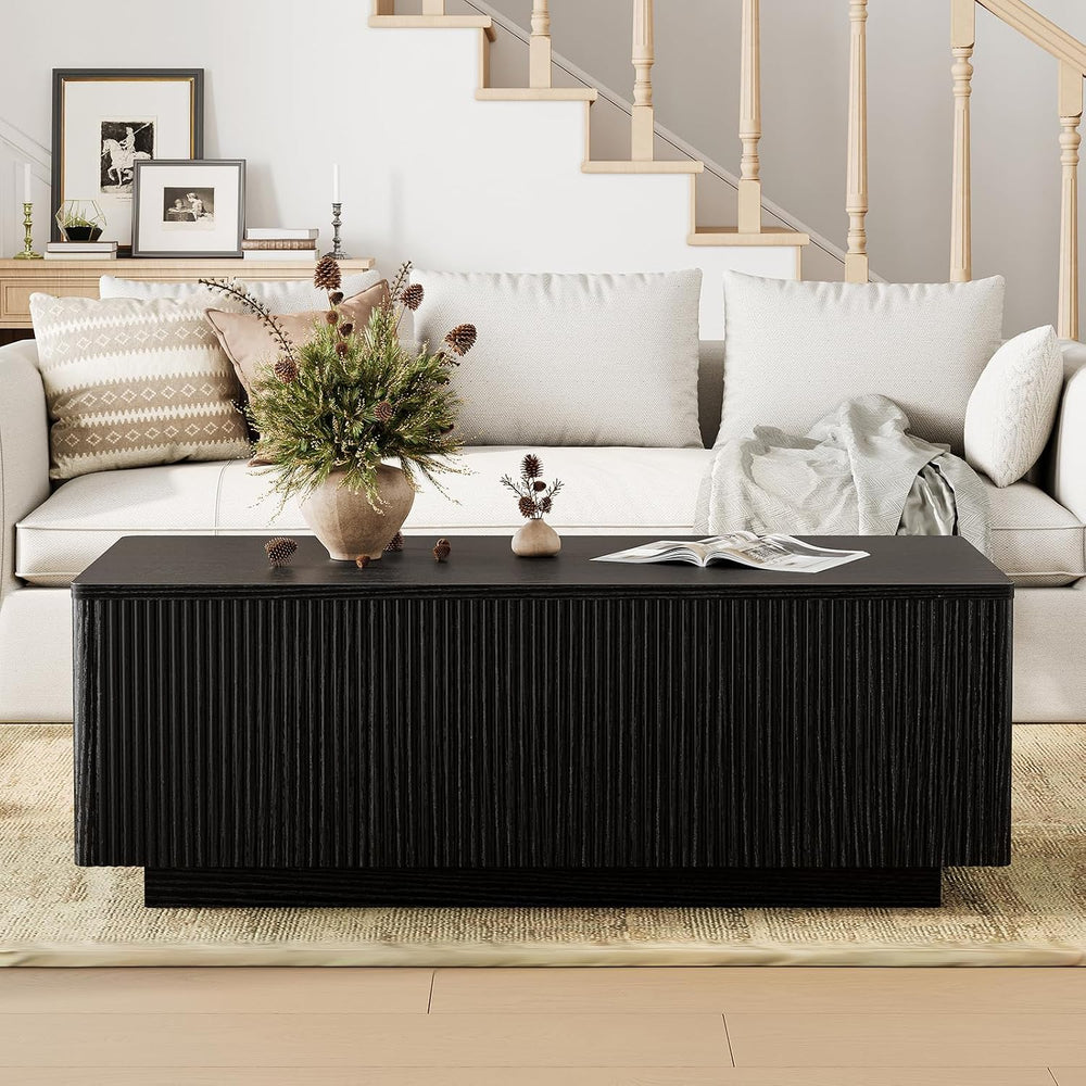 FABATO 41.7'' Fluted Lift Top Coffee Table Large Hidden Storage, Black