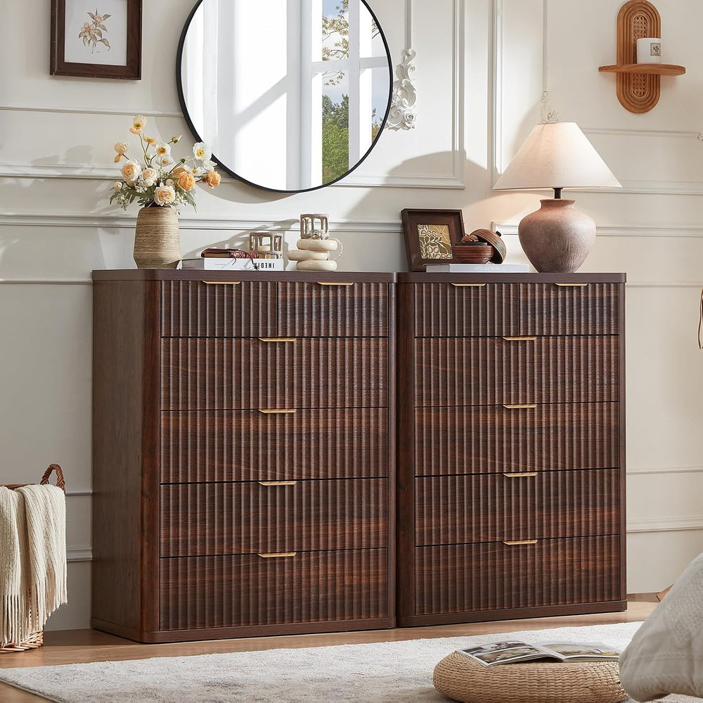 LEYAOYAO Fluted 6 Drawers Dresser for Bedroom Set of 2, 42" Tall Modern ...