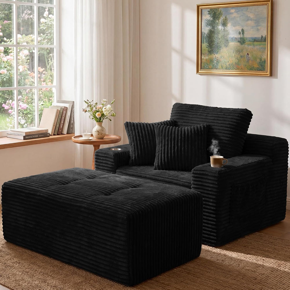 66" Oversized Boneless Chaise Lounge Chair with Ottoman Indoor