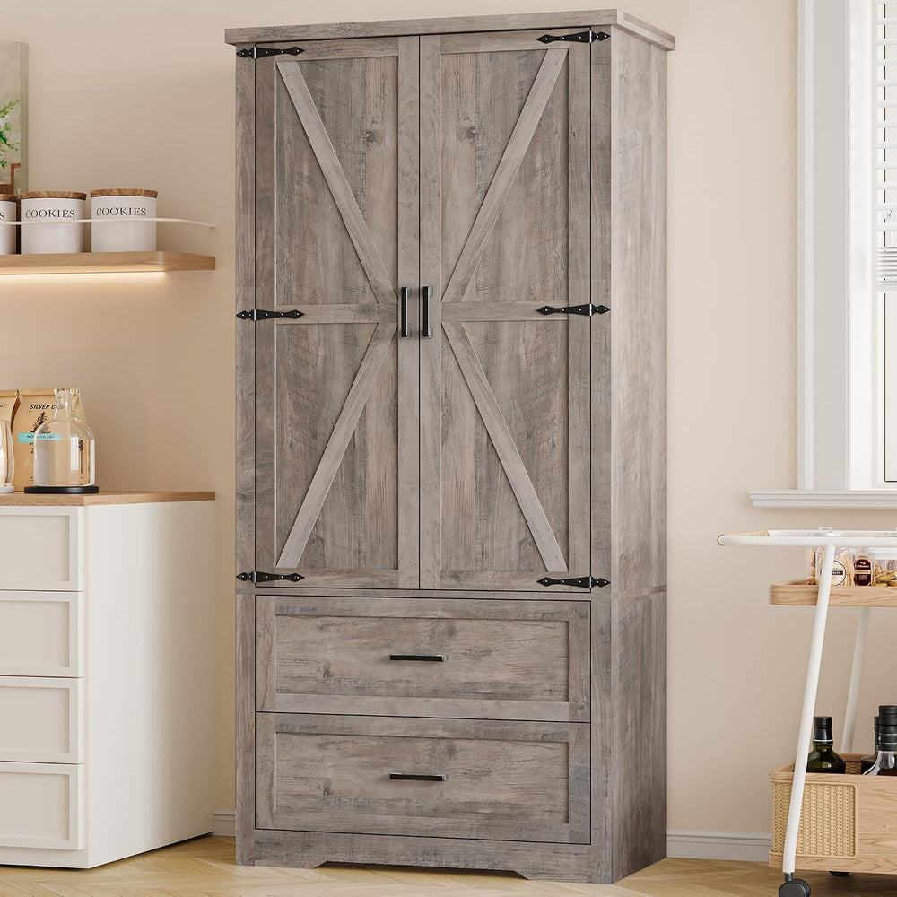 BORNOON Pantry Organizers and Storage Cabinet, 71” Barn Door Kitchen Cabinet ...