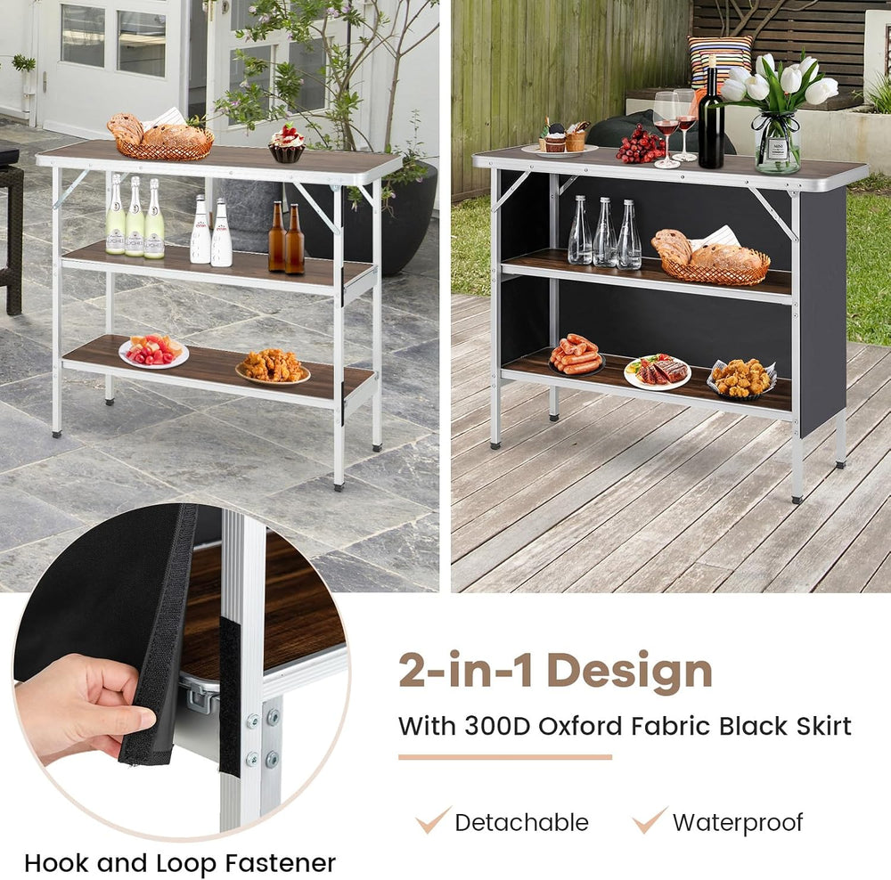 COSTWAY Portable Bar Table for Events, 43.5” x 15” x 34.5”(2, Brown)
