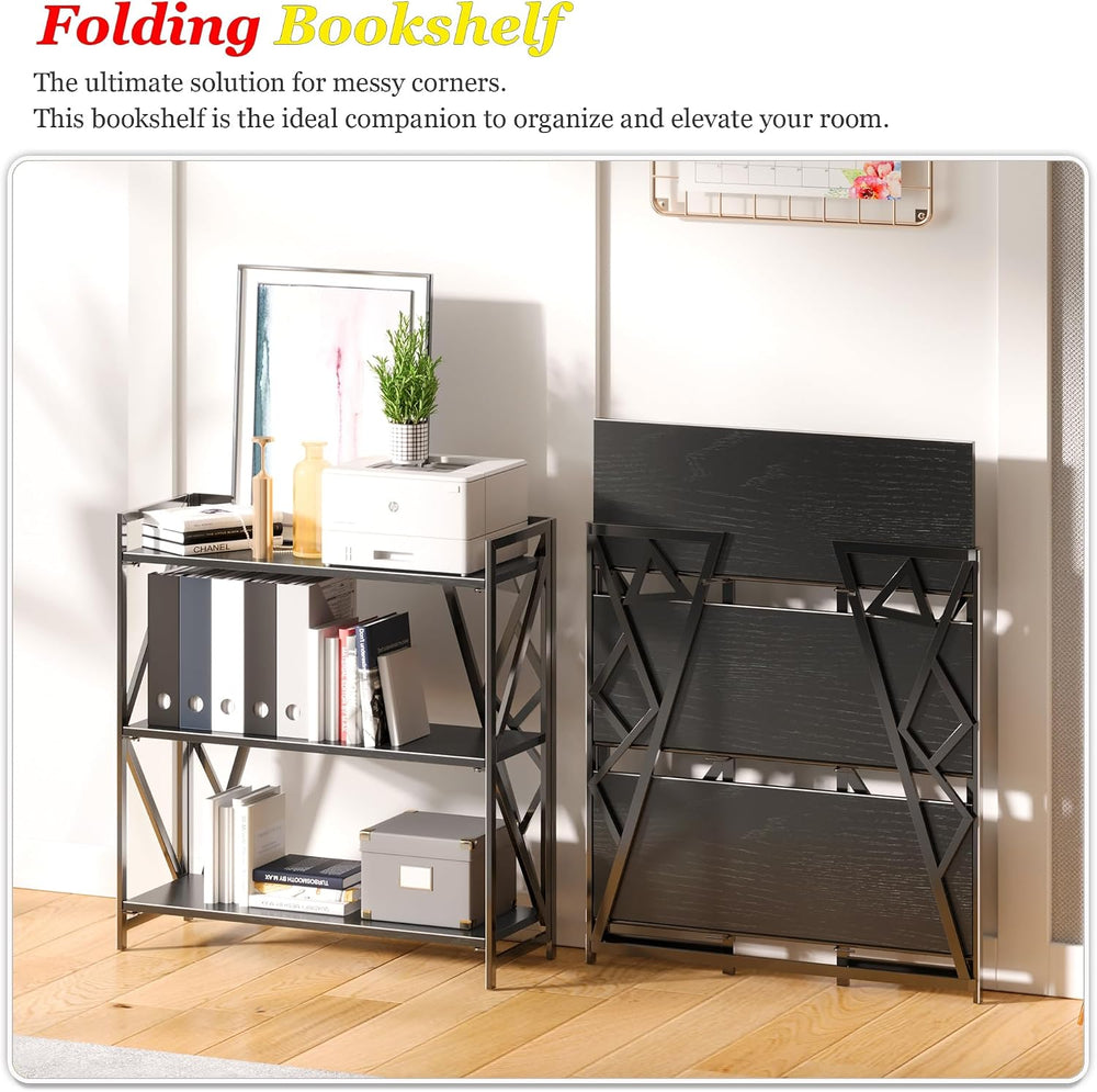 UDD No Assembly Wide Folding Bookshelf, 34" H x 30.9" W, 3 Tier Fol...