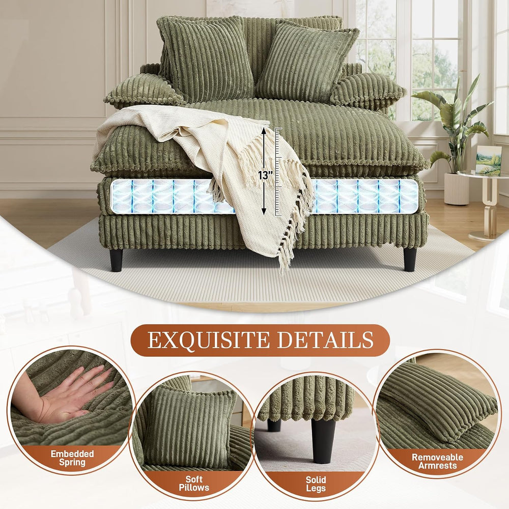 Rophefx 54" Oversized Chaise Lounge, Adjustable Corduroy Sofa Bed,Green