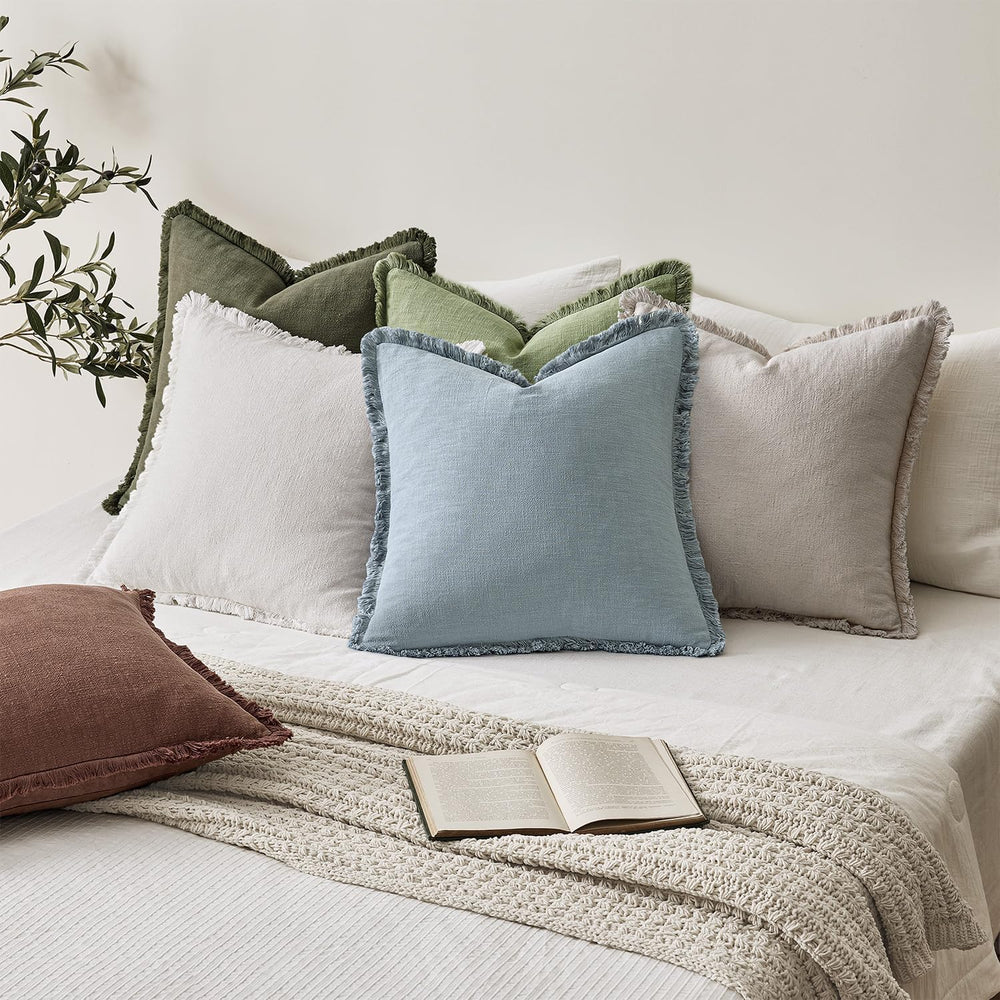 ANRODUO Decorative Linen Fringe Pillow Covers 20×20 Inch Sky Blue 2 Pack