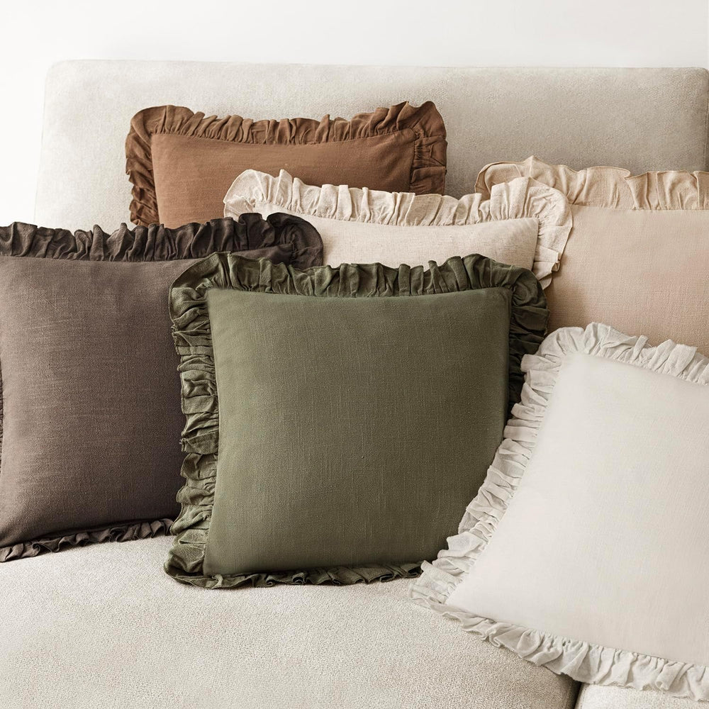 Foindtower Linen Fringe Ruffle Throw Pillow Covers 22×22 Inch Dark Brown