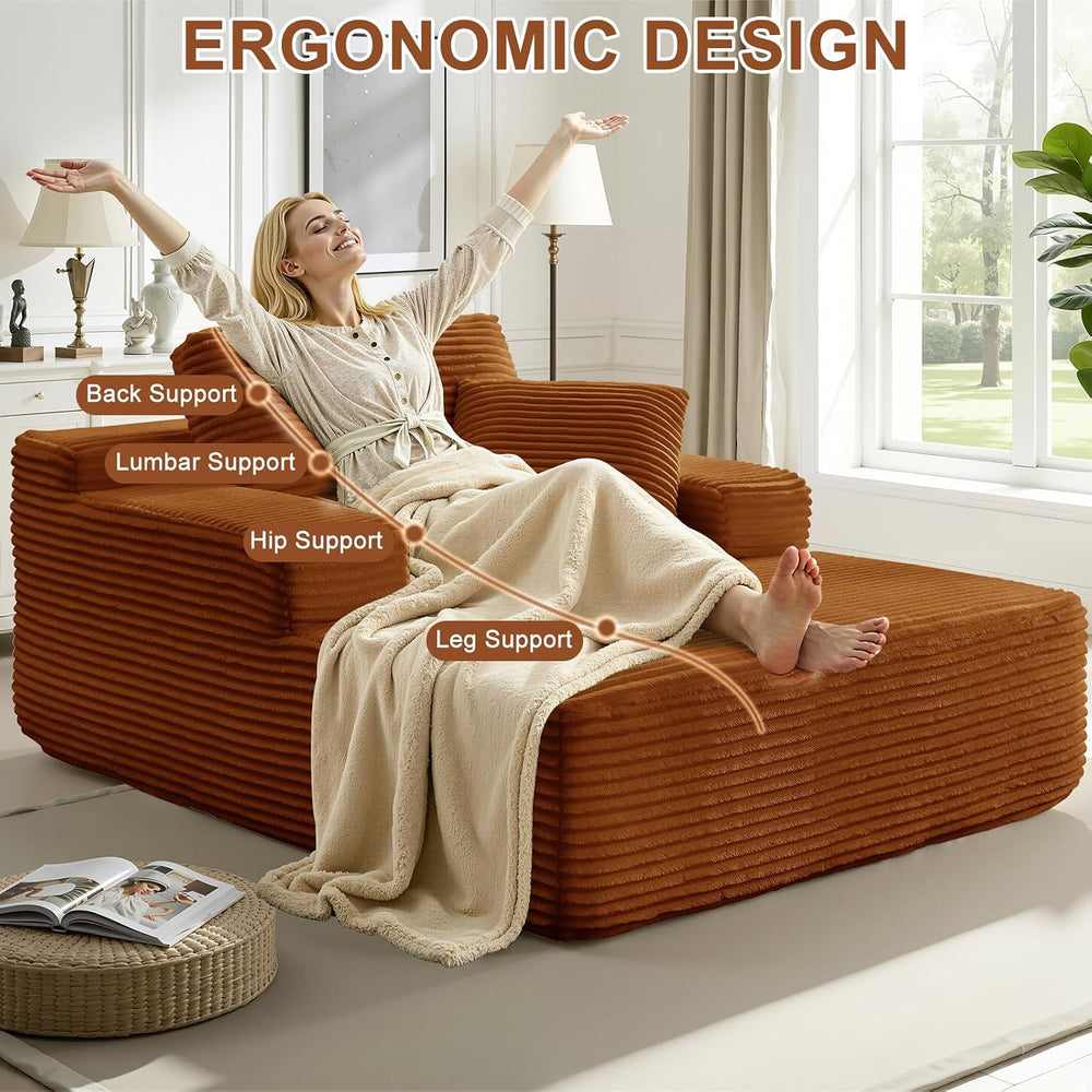 65 Inch Oversized Indoor Chaise Lounge,Brown