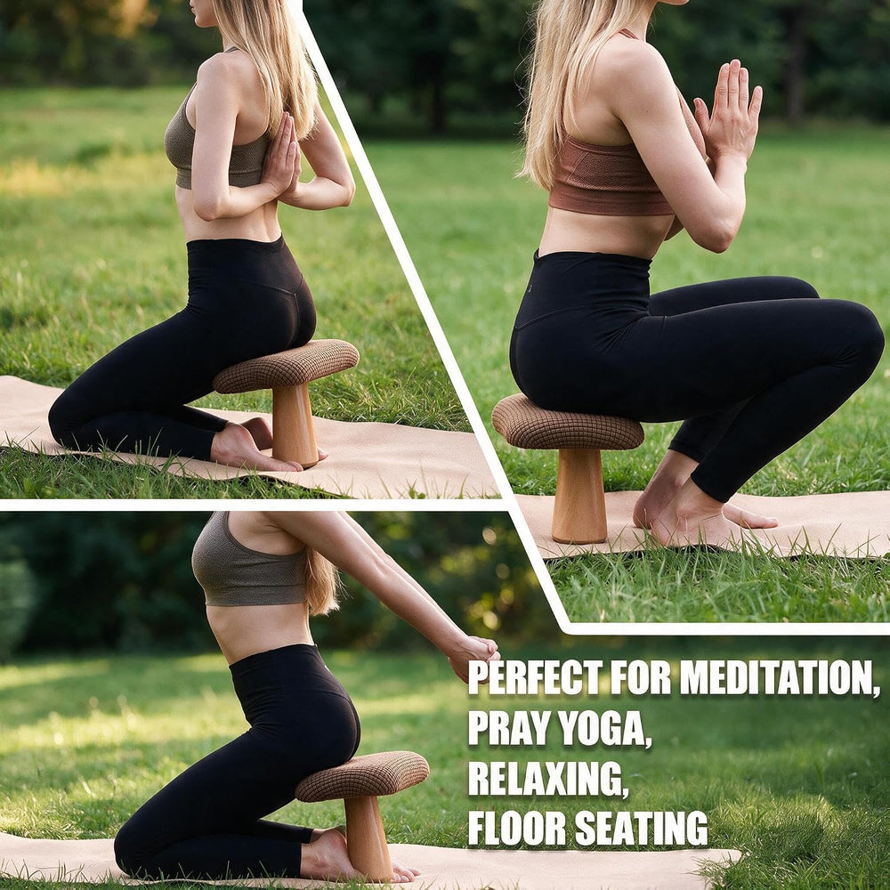 Meditation Bench Kneeling Stool Foldable Wooden Prayer Seat (Brown)