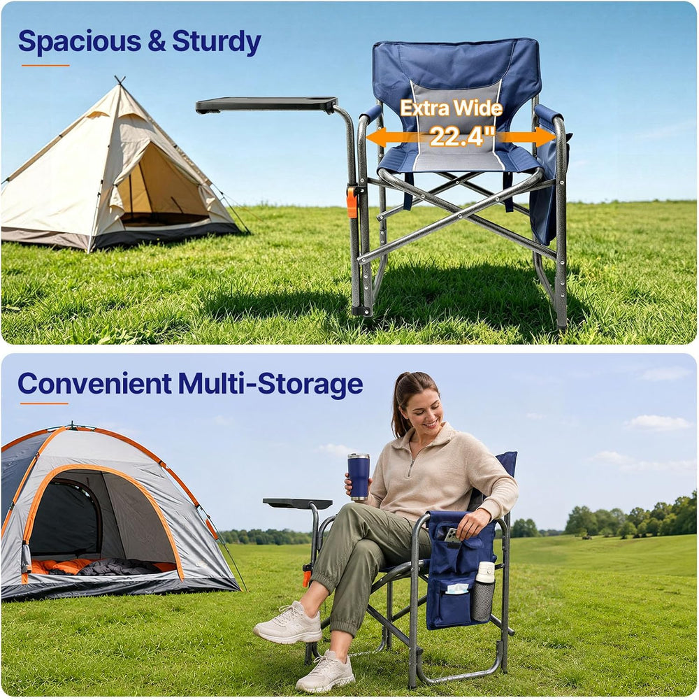 Suteck Camping Directors Chair with Side Table, Folding Chairs, Blue