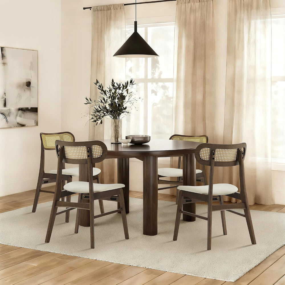 KISLOT Rattan Dining Chairs Set of 2, Upholstered Kitchen Chairs, Walnut