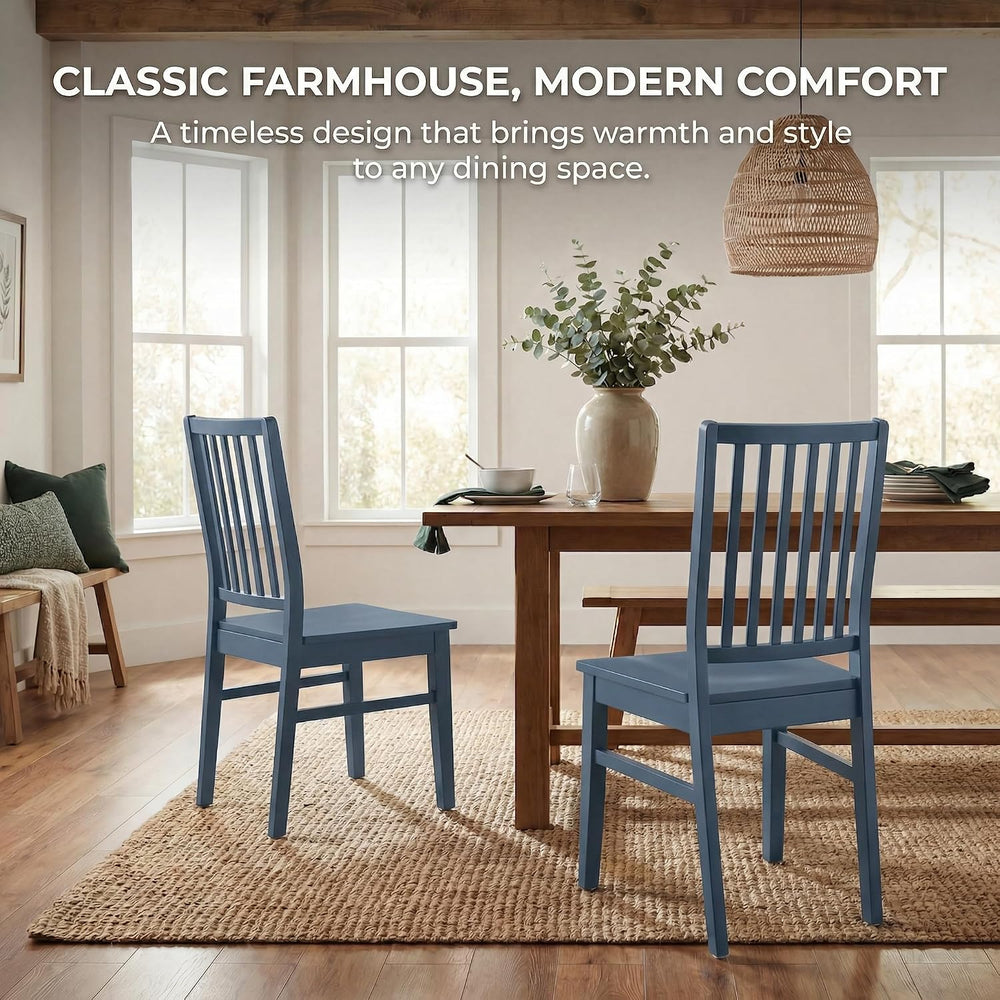 HNY Blue Wood Dining Chairs Set of 8, Farmhouse Kitchen Chairs with High Back...