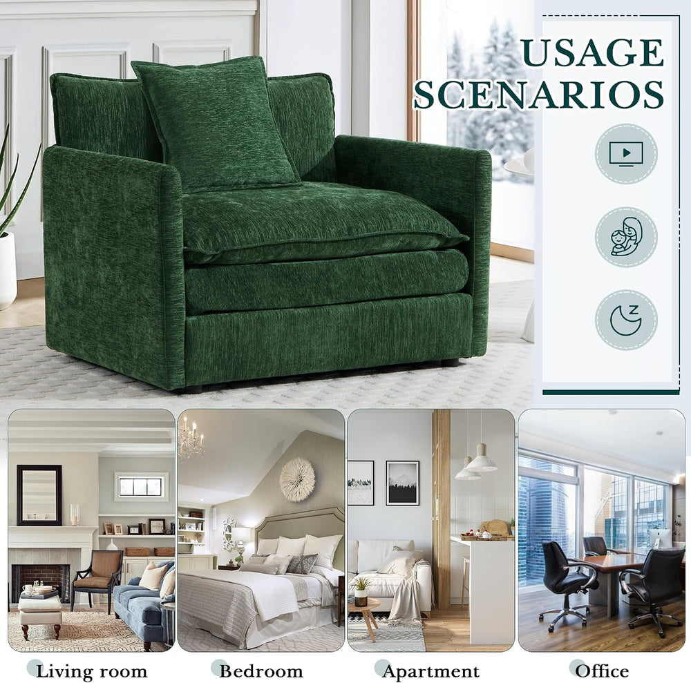 SLEERWAY Oversized Chair with Ottoman Set, Modern Comfy Living Room Chenille ...