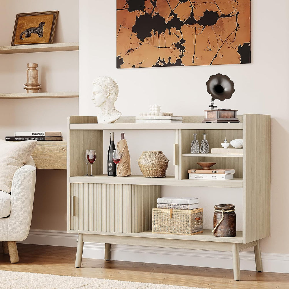 ONBRILL 44" Sideboard Buffet Cabinet with Outlet/Sliding Door Natural White