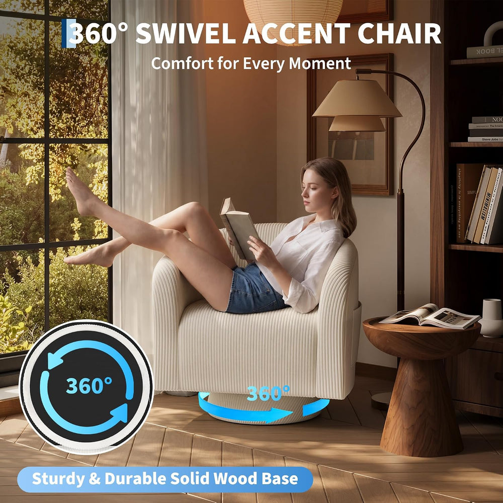 Garvee Swivel Accent Chair Upholstered Corduroy Barrel Chair with 360 Degree ...