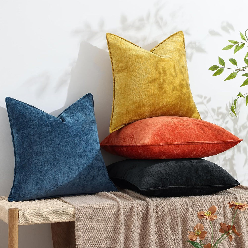 decorUhome Chenille Black Velvet Throw Pillow Covers 24x24 Set of 2