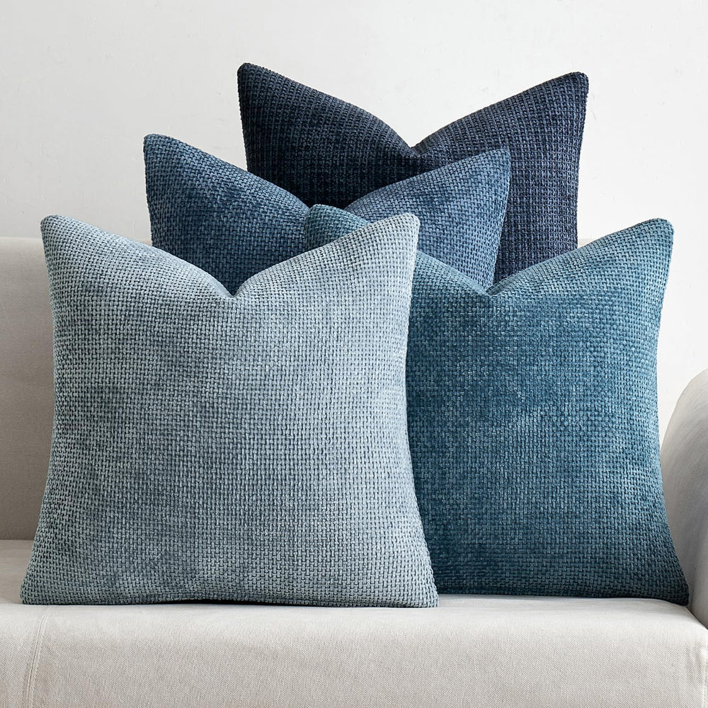 MIULEE Soft Decorative Chenille Pillow Covers Blue Series 20x20 Pack of 4