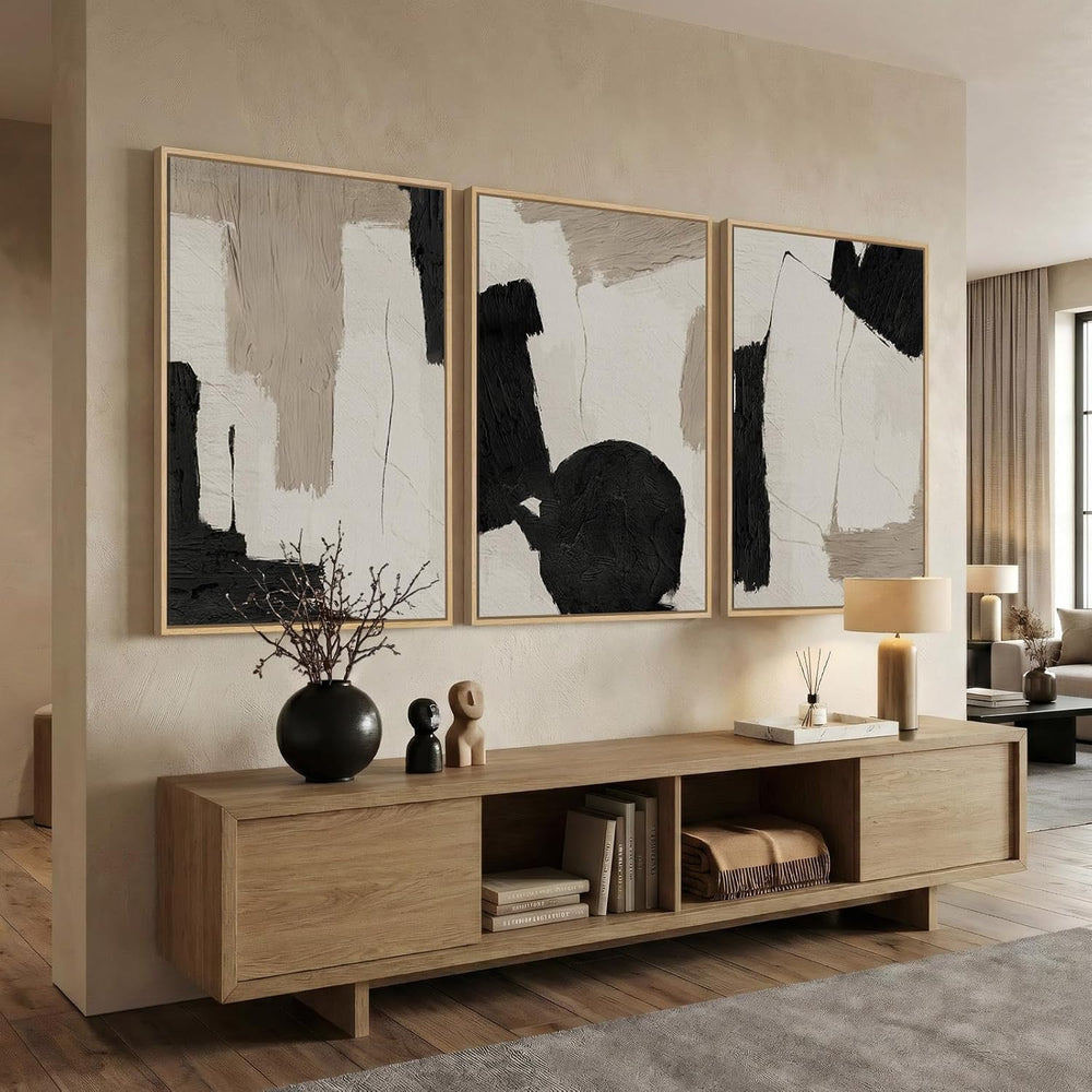 Large Framed Abstract Modern Neutral Wall Art for Living Room, 24x36 Inch