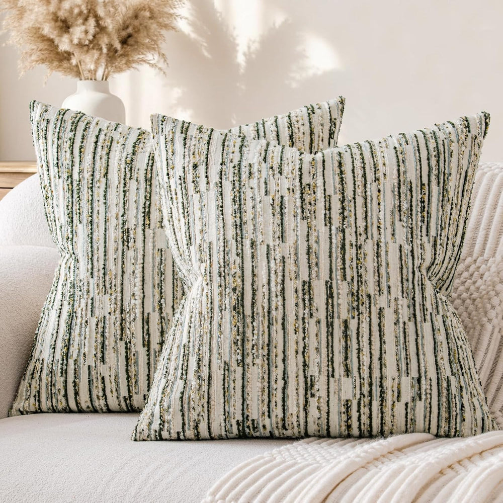 Boho Striped Decorative Throw Pillow Covers 26"X26" Set of 2,Moss G...
