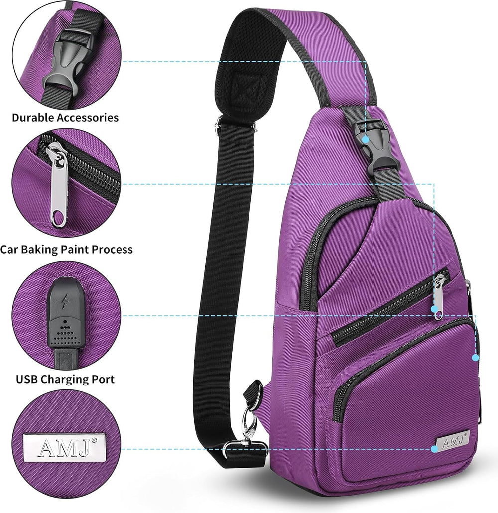 AMJ Crossbody Sling Bag Men Women, Casual Shoulder Backpack, Chest Daypack Sa...