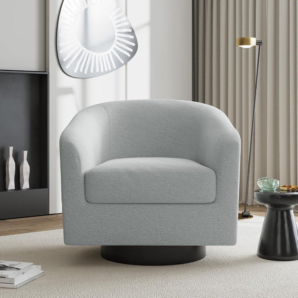 Swivel Accent Chair, Chenille Barrel Club Chair, Light Gray