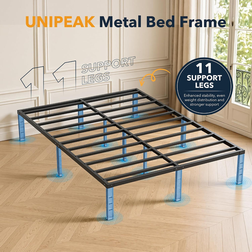 Queen Bed Frame 11 Points Support Metal Platform Bed with Storage Space