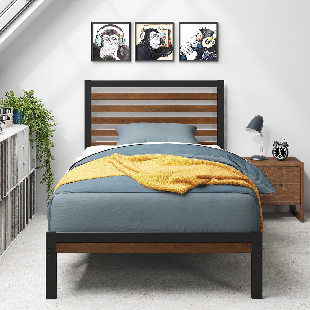 Zinus Kai Bamboo and Metal Platform Bed Frame, Sturdy Steel Frame, Twin