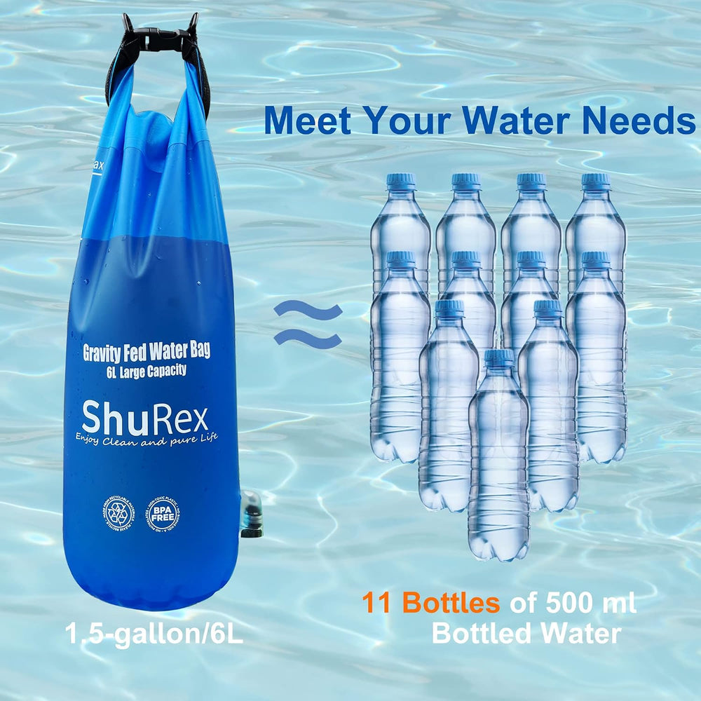 6L Gravity-Fed Water Bag for Sawyer Survival Water Filter Straw