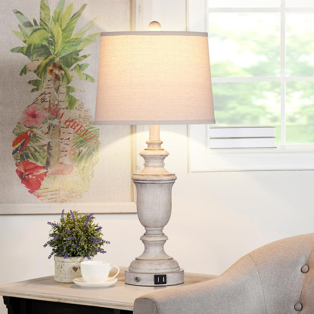 Cinkeda Farmhouse Table Lamps Set of 2 with USB Charging Port for Rustic Livi...