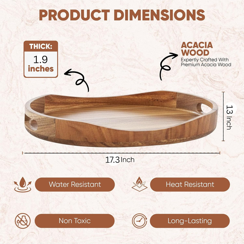 A DURA Acacia Wood Ottoman Tray with Handles, Large Oval Serving Tray