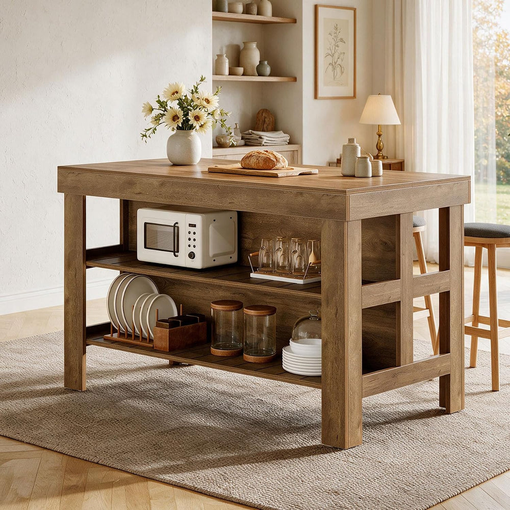 Tribesigns Kitchen Island with Storage Shelves (Vintage Brown)